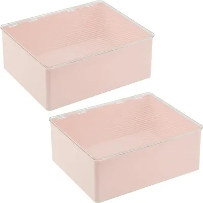 Produktbild von Kunststoffbox mit Deckel klappbar Organizer stapelbar 2er Set mDesign rosa/klar