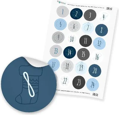 Produktbild von Zahlensticker Z12 Adventskalenderzahlen 1-24 Schlicht / Blautöne