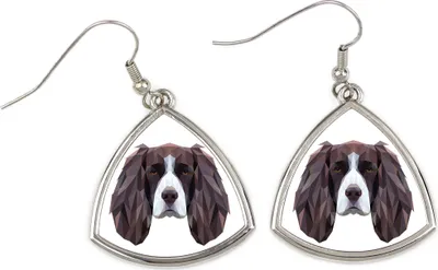 Immagine prodotto di English Springer Spaniel - Orecchini con un'immagine e la scritta "Cane geometrico" di Art-Dog