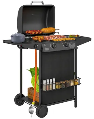 Produktbild von Gasgrill 3-Brenner mit Seitenbrenner 108x54x97 cm Grillwagen mit Deckelthermometer und Warmhalterost BBQ Gasgrill für 5-7 Personen Schwarz