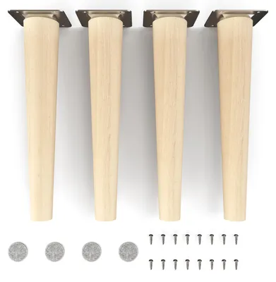Produktbild von 4x sossai Holzfüße rund - gerade Ausführung 25cm Buche Naturbelassen