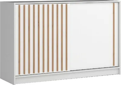 Produktbild von Kommode ROYAL 150 cm Sideboard Schiebetüren Weiss + Wotan Lamellen