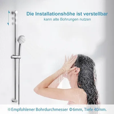 Immagine prodotto di Set doccia con soffione da 10 cm, 3 getti, a risparmio idrico, barra doccia da 100 cm, rotonda, cromata