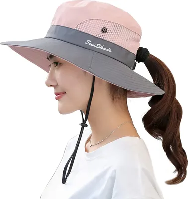 Image de ASKSA Femme Chapeau de soleil protection UV Outdoor Chapeau de randonnée pliable Chapeau de jardin avec mentonnière ajustable, bicolore Rose