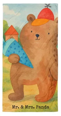 Produktbild von Mr. & Mrs. Panda Handtuch Bär Schultüte Design - Weiß - Geschenk, Großes Badehandtuch, Teddy, Schulbeginn, Grundschule, Einschulung, Duschhandtuch, Strandtuch, Badelaken
