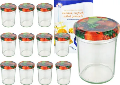 A set of glass jars and a recipe book, presented on a white background.