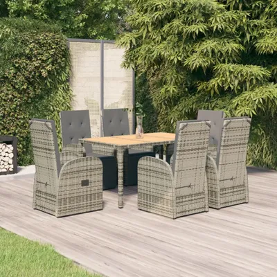 Produktbild von Möbel 7-tlg. Garten-Essgruppe mit Kissen Grau Poly Rattan - Gartensessel 3157594