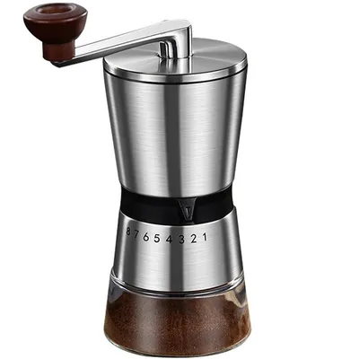 Produktbild von Elektrische Kaffeemühle, 8-stufig einstellbarer Mahlgrad, Keramikmahlwerk, Handgerät, Kaffeebohnenmühle aus Edelstahl, geeignet für Reisen und Camping