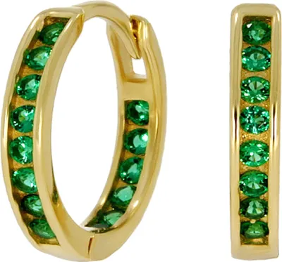 Produktbild von Klappcreolen aus Gold 333 - Rundes Design mit funkelnden Zirkonia in grün