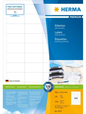 Produktbild von Etiketten Premium A4, weiß 48,3x25,4 mm Papier matt 4400 St.