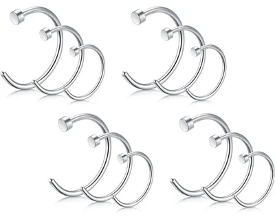 Produktbild von 12er Nasenpiercing Set 18G/20G 6/8/10mm Chirurgenstahl Fake Nasenring Silber