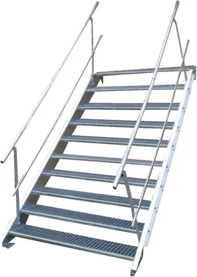 Produktbild von Stahltreppe 10 Stufen-Breite 80cm Variable-Höhe 150-200cm beidseit. Geländer
