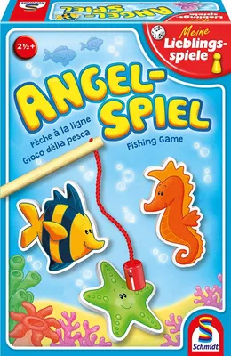 The image shows the packaging of a fishing game for children, featuring cartoon sea creatures.