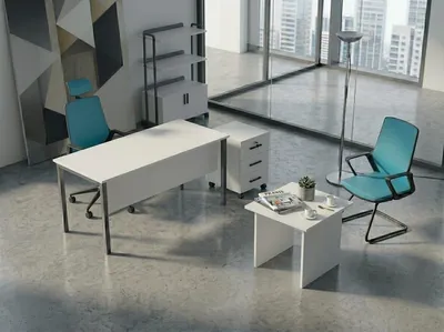 Immagine prodotto di Büromöbelset Blau Weiß Metallgestell Modern Minimalistisch Holz