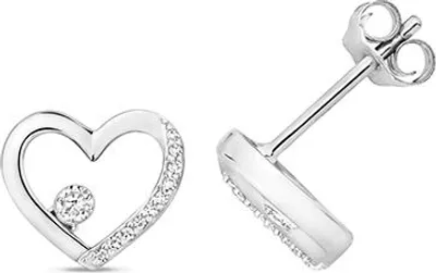 Produktbild von Schöne 9 Karat (375) Weißgold Herz Damen - Diamant Paar Ohrstecker Brillant-Schliff 0.08 Karat H - I1 - 8mm*9mm; TRS209619KW