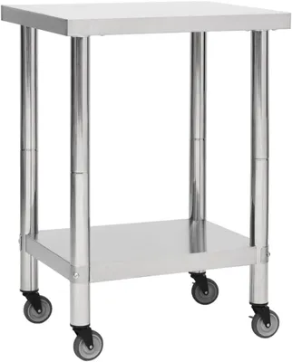 Image de Table de travail pour cuisine sur roulettes, dimensions 60x45x85 cm, en acier inoxydable, table de travail mobile pour la restauration