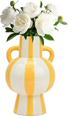 Produktbild von Blumenvase bunt gestreift, gelb weiß in Ø 15x24 cm