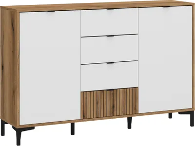 Produktbild von Sideboard Eiche mit weiß und Lamellenoptik 135 cm breit RISBY-129