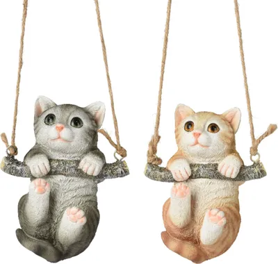 Zdjęcie produktu dla Figurka dekoracyjna „Kociak na huśtawce”, 15 cm, ceramika, 1 sztuka (kolory losowe)