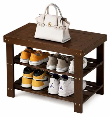 Bambus-Schuhregal mit Sitzbank, 3 Ebenen, 50 cm, natur