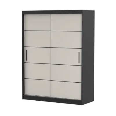 Produktbild von Schwebetürenschrank Kleiderschrank Schrank Schlafzimmerschrank Vista 06 K Schwarz/Kaschmir mit schwarzen Zierleisten ohne Spiegel 150 cm