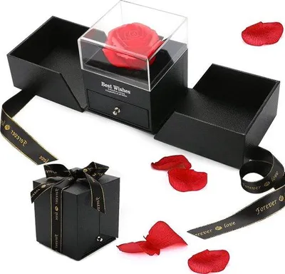 Image de Coffret cadeau « Roses éternelles », coffret de roses avec des roses « Infinity » faites main, coffret cadeau pour bijoux destiné aux femmes (colliers), idéal pour un mariage, la fête des Mères, un anniversaire, un anniversaire de mariage ou la Saint-Valentin pour les amoureux – bijoux non inclus