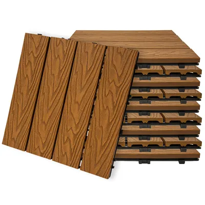 Produktbild von 4iQ WPC Terrassenfliesen TEAK 30x30 cm – 10er Set (0,9 m²) – Klickfliesen Balkon Terrasse Garten – wetterfest 2 cm