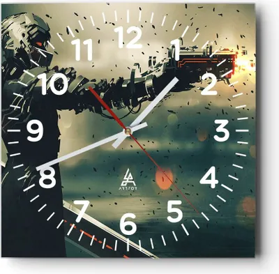 Produktbild von Wanduhr - Quadrat - Glasuhr - Zukunft Waffe künstlerisch - 40x40cm - Schleichendes Uhrwerk - Lautlos - zum Aufhängen bereit - Dekoration Modern - Wanddekoration aus Glas - C4AC40x40-3196