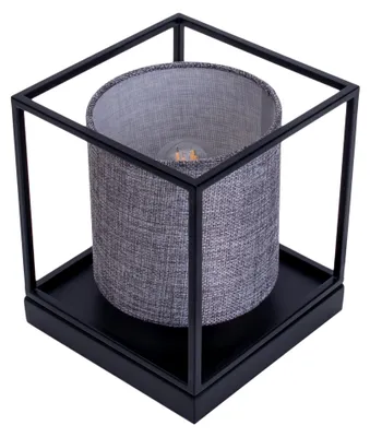 Image de Lampe de table, textile gris, noir, H 17 cm