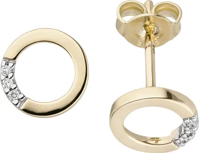 Produktbild von Ohrstecker Ohrringe Kreise 6 Diamanten Brillanten 585 Gold Gelbgold rund flach