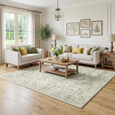 Productafbeelding van Wasbaar vintage vloerkleed, groen, rechthoekig, 120x170 cm