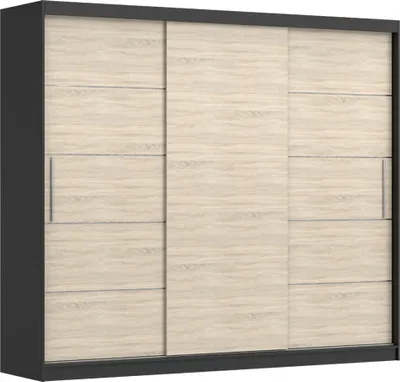 Produktbild von MOEBLO Kleiderschrank ELBA II – Schwebetürenschrank 2-türig Schrank Garderobe Schiebtüren Schlafzimmer, Dekorative Aluminiumleisten, Kleiderstange und Regale (BxHxT): 250x218x61 cm - ELBA II Schwarz + Sonoma