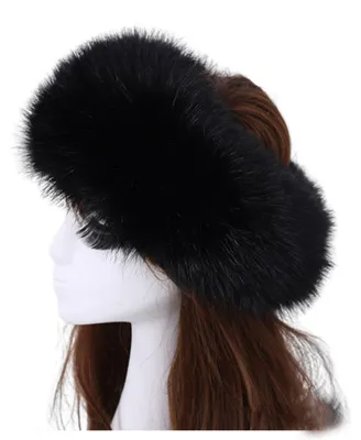 Produktbild von Damenhut aus Kunstpelz, luftiges Oberteil, elastisch, einfarbig, verdicktes Stirnband, flauschiger, winddichter Hut für Herbst und Winter, Reitzubehör