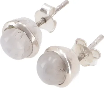 Produktbild von Indische Silber Ohrstecker, Runder Boho Ohrstecker - Mondstein, Silber-Farben, SterlingSilber, 0,8*0,8*0,5 cm, Silberohrringe