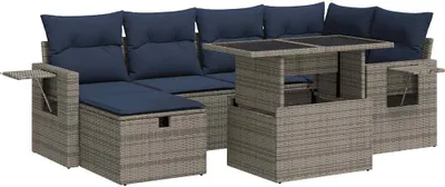 Produktbild von vidaXL 7-tlg. Garten-Sofagarnitur mit Kissen Grau Poly Rattan Akazie