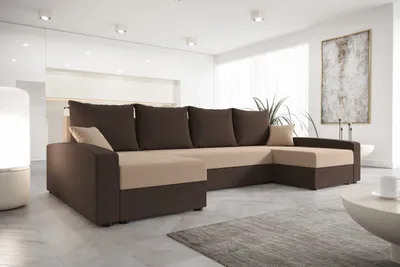 Produktbild von Roe Furniture | Ecksofa - 301 cm - U-Form - CHIEVO U - Beige und Braun - Schlafsofa mit Stauraum - Modernes Design - Sofabett - Couch