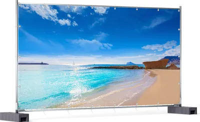 Produktbild von Wallario XXL Outdoor-Poster für Garten oder Balkon, Motiv Traumstrand unter blauem Himmel, in ca. 340 x 173 cm