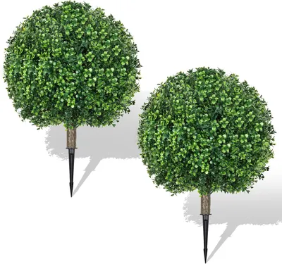 Image de Boules topiaires en buis artificielles, 65 cm, lot de 2, résistantes aux UV, pour intérieur et extérieur