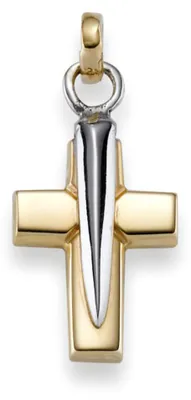 Immagine prodotto di Ciondolo a forma di croce in oro, dimensioni 29x13 mm, realizzato in oro giallo e oro bianco a due colori (585)
