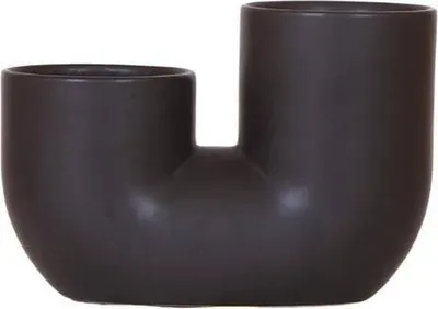 Immagine prodotto di Vaso decorativo tubolare nero - Vaso doppio in VetroVetroceramica per due piante