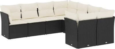 Produktbild von vidaXL 8-tlg. Garten-Sofagarnitur mit Kissen Schwarz Poly Rattan
