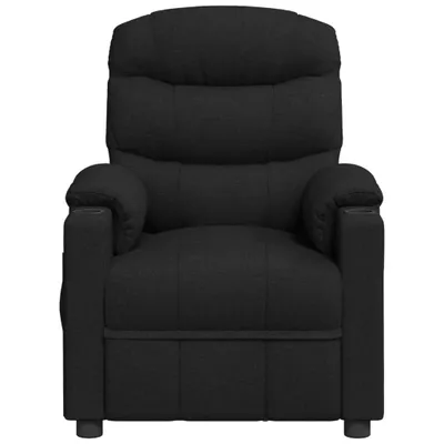 A black fabric recliner chair is shown from the front.
