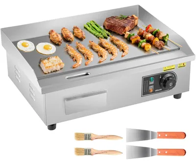 Produktbild von VEVOR Gewerblicher Elektrischer Grill, 4400W Tischplatte Flachgrill, 122℉-572℉ Einstellbare Temperatur, 28,74 x 15,75 x 0,39 Zoll Edelstahl Grill mit 2 Schaufeln, für Zuhause oder Restaurant (Kein Stecker), 3200 W, Flachplatte