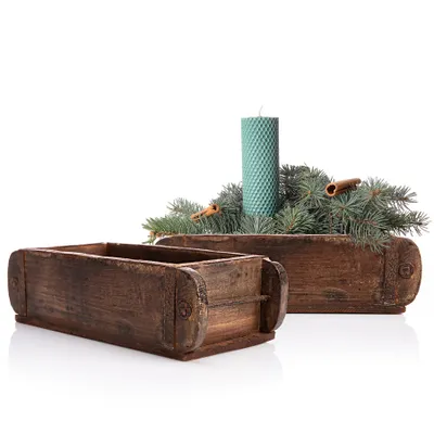 Produktbild von BigDean 2 Stück Ziegelform in Braun 32x14,5x9cm (LxBxH) – rustikale vintage Ordnungsbox mit Metallbeschlägen aus Echtholz – Deko Holzkiste gefertigt