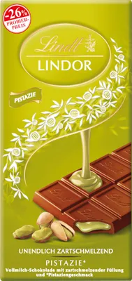 Produktbild von Lindt Lindor Tafel Pistazie Vollmilchschokolade Preispromotion 100g