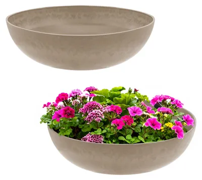 Image de Lot de 2 jardinières en plastique massif aspect pierre - 30 x 9 cm - Jardinières haut de gamme marbrées couleur sable pour l'extérieur et l'intérieur
