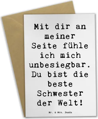 Produktbild von Mr. & Mrs. Panda Klappkarte Spruch Beste Schwester - Weiß - Geschenk, Danke, Geschenke für, sagen, Bedanken, Aufmerksamkeit, Grußkarte, hochzeitskarten, weihnachtskarten