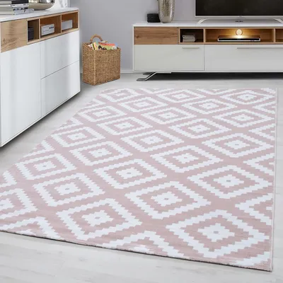Productafbeelding van Ayyildiz Moderne en design vloerkleden Pink 240x340 cm Kortpolig vloerkleed, geometrisch patroon, roze, woonkamerkleed, jute achterkant