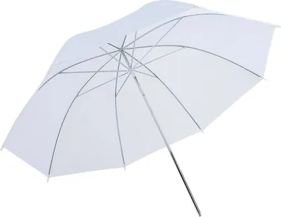 A white photography umbrella with a silver metal frame is shown against a white background.