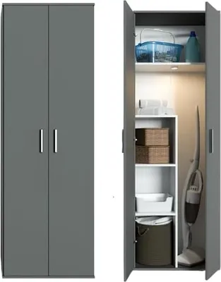Produktbild von BDW, Mehrzweckschrank mit 2 Türen, 60×33×176, 4 Böden, Hauswirtschaft, Graphit